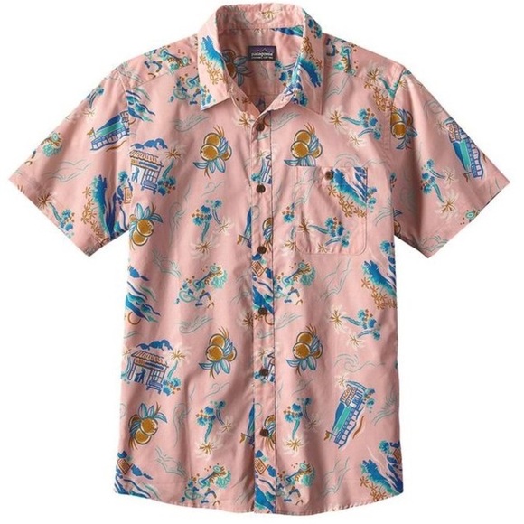 Patagonia Go To Shirt C Street Feather Pink SizeXL Organic Cotton Aloha ButtonUp - Picture 1 of 12
